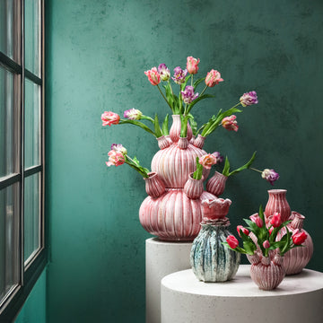 Vase – Ribbed Design, Ceramic Material, Pink Color, XS – Nolou | PTMD