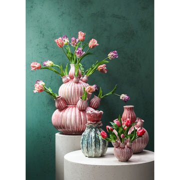 Vase – Ribbed Design, Ceramic Material, Pink Color, S – Nolou | PTMD