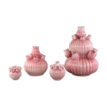 Vase - Ribbed Design, Ceramic Material, Pink Color, L - Nolou | PTMD
