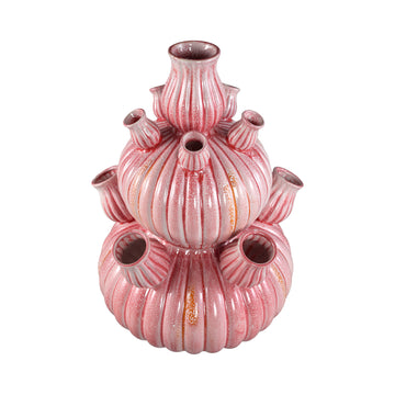 Vase - Ribbed Design, Ceramic Material, Pink Color, L - Nolou | PTMD