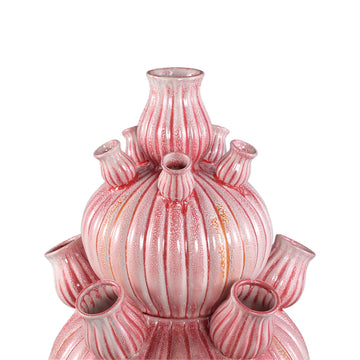 Vase - Ribbed Design, Ceramic Material, Pink Color, L - Nolou | PTMD