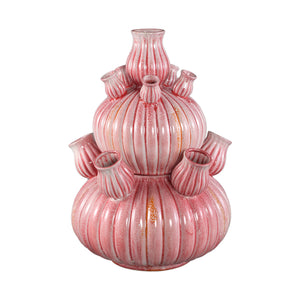 Vase – Geriffeltes Design, Keramik Material, Rosa Farbe, L – Nolou | PTMD