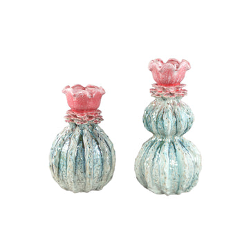 Vase - Flower-shaped design, Ceramic material, Petrol color, L - Tegain | PTMD