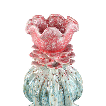 Vase - Flower-shaped design, Ceramic material, Petrol color, L - Tegain | PTMD