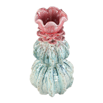 Vase - Flower-shaped design, Ceramic material, Petrol color, L - Tegain | PTMD