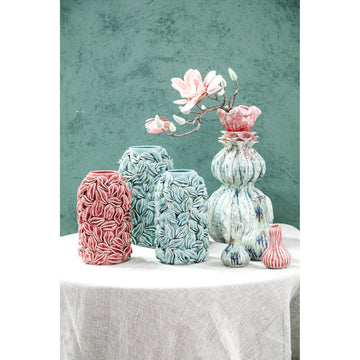 Vase - Flower-shaped design, Ceramic material, Petrol color, L - Tegain | PTMD