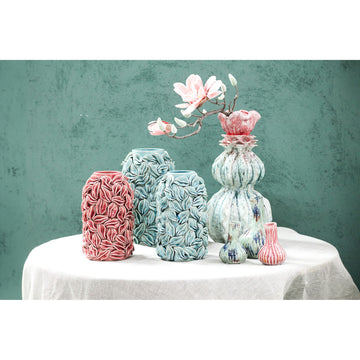 Vase - Flower-shaped design, Ceramic material, Petrol color, L - Tegain | PTMD