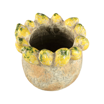Topf – Zitronenrand Design, Runde Form, Gelbe Farbe, Terrakotta Keramik, L – Fruitsy | PTMD