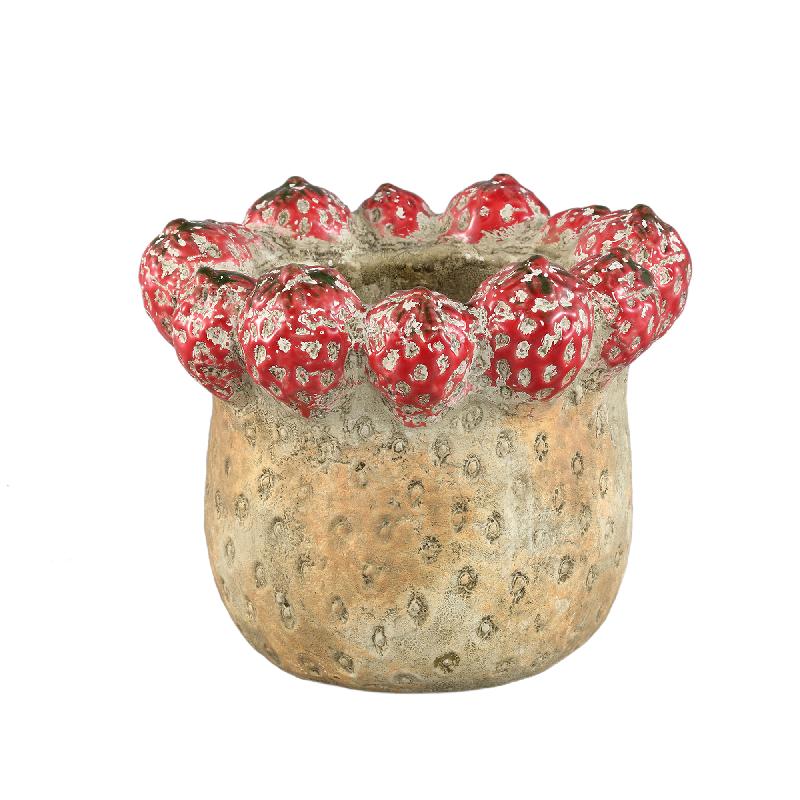 Pot – Red, Round, Strawberry Rim, Terracotta, M – Fruitsy | PTMD