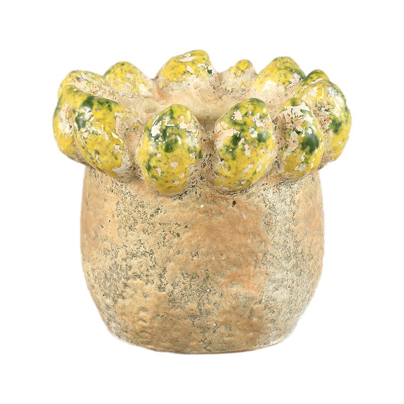 Pot – Lemon Rim Design, Round Shape, Yellow Color, Terracotta Ceramic, S – Fruitsy | PTMD