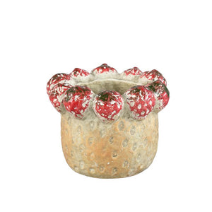 Pot - Red color, Round shape, Strawberry rim, Terracotta, XS - Fruitsy | PTMD