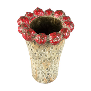 Pot – Strawberry Design, Round Shape, Red Color, Terracotta Ceramic, Tall, L – Fruitsy | PTMD