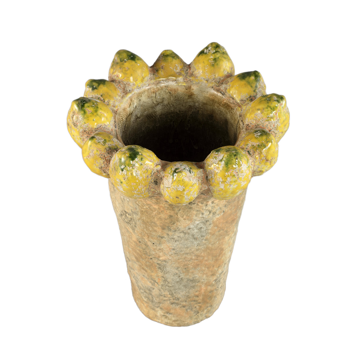 Pot - Lemon Rim Design, Round Shape, Yellow Color, Terracotta Ceramic, Tall, L - Fruitsy | PTMD