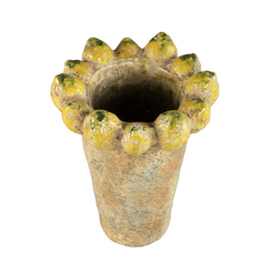 Pot - Lemon Rim Design, Round Shape, Yellow Color, Terracotta Ceramic, Tall, L - Fruitsy | PTMD