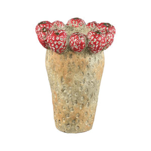 Pot - Red color, Round shape, Strawberry motif, Terracotta, M - Fruitsy | PTMD