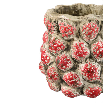 Pot – Red Color, Round Shape, Strawberry Motif, Terracotta, L – Fruitsy | PTMD