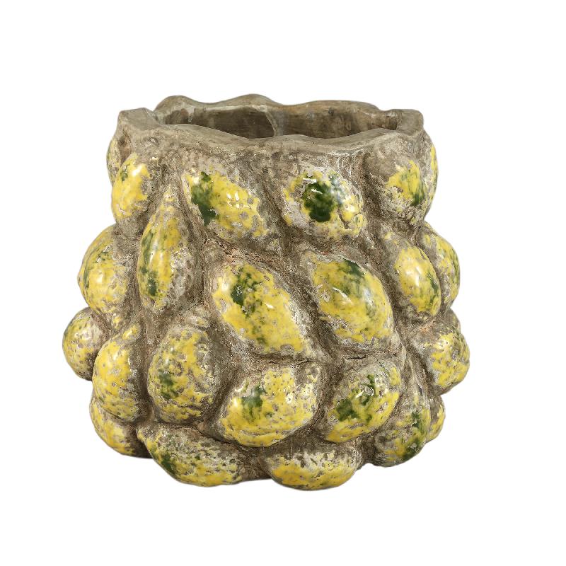 Pot - Lemon Finish, Round Shape, Yellow Color, Terracotta Ceramic, L - Fruitsy | PTMD