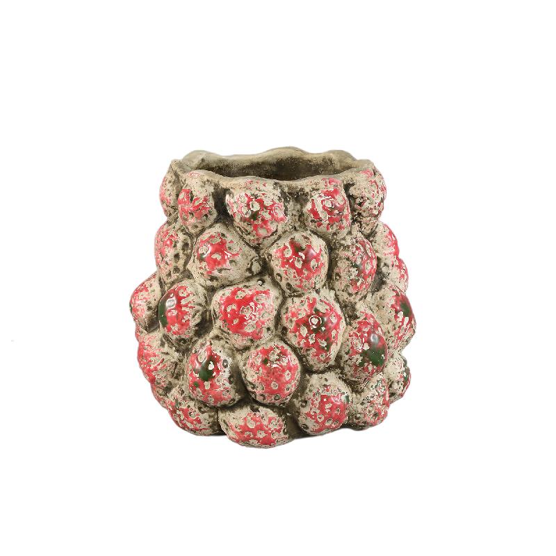 Pot – Red color, Round shape, Strawberry motif, Terracotta, S – Fruitsy | PTMD