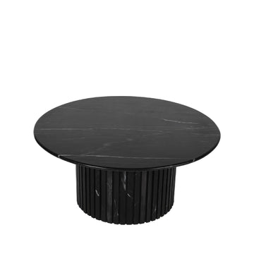 Couchtisch – Marmor, rund, schwarz, geriffelter Sockel, – Neelim | PTMD