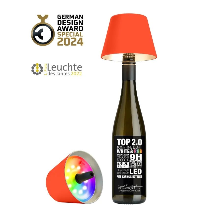 Flaschenlampe Kunststoffgehäuse warmweiße LED stufenlos dimmbar wiederaufladbar – TOP 2.0 | Sompex - Esszett Luxury | Stilvolles Wohnen mit Charakter