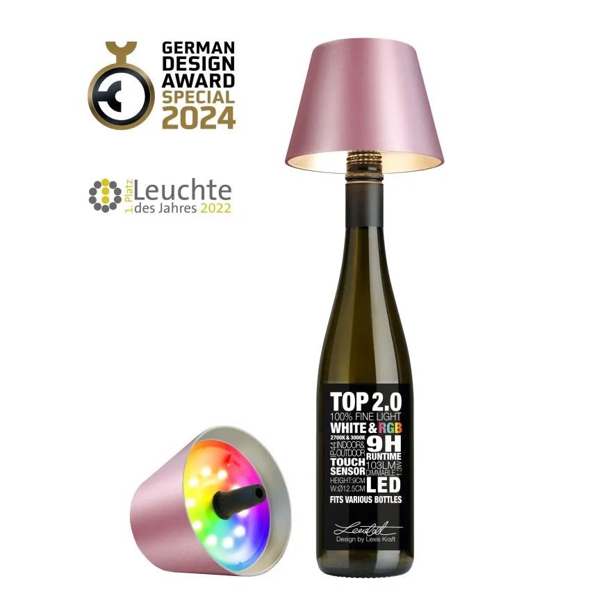 Flaschenlampe Kunststoffgehäuse warmweiße LED stufenlos dimmbar wiederaufladbar – TOP 2.0 | Sompex - Esszett Luxury | Stilvolles Wohnen mit Charakter