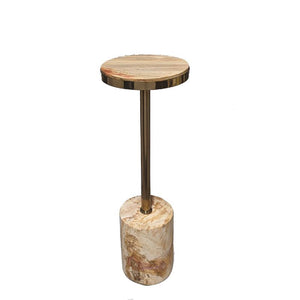 Side Table – Petrified Wood, Round Design, Natural Surface – Mody | PTMD