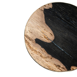 Side Table – Petrified Wood, Round Design, Black Finish – Mody | PTMD
