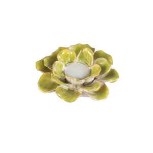 Teelichthalter – Keramik Material, Grün Ton, Blumen Form, A – Cleorae | PTMD