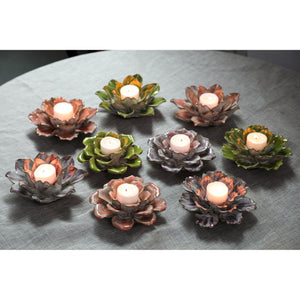 Teelichthalter – Keramik Material, Grün Ton, Blumen Form, A – Cleorae | PTMD