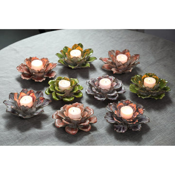 Tealight Holder - Ceramic Material, Green Tone, Flower Shape, A - Cleorae | PTMD