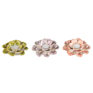 Teelichthalter – Keramik Material, Orange Ton, Blumen Form, A – Cleorae | PTMD