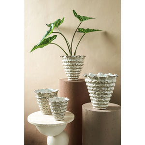Pot – Irregular Shape, Ribbed Surface, Cream Color, Ceramic Material, XL – Nianh | PTMD