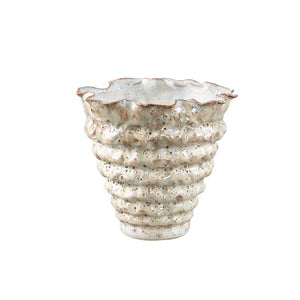 Pot - Irregular Shape, Ribbed Surface, Cream Color, Ceramic Material, M - Nianh | PTMD