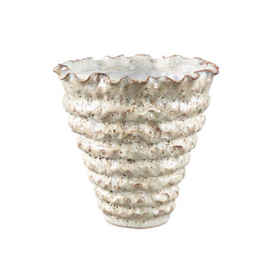 Pot - Irregular Shape, Ribbed Surface, Cream Color, Ceramic Material, L - Nianh | PTMD