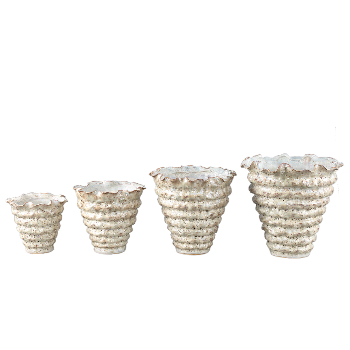 Pot – Irregular Shape, Ribbed Surface, Cream Color, Ceramic Material, XL – Nianh | PTMD