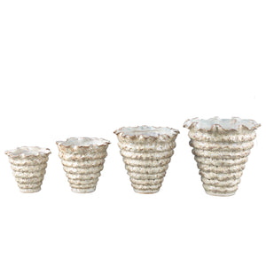 Pot – Irregular Shape, Ribbed Surface, Cream Color, Ceramic Material, XL – Nianh | PTMD