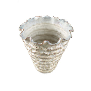 Pot – Irregular Shape, Ribbed Surface, Cream Color, Ceramic Material, XL – Nianh | PTMD