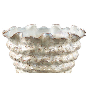 Pot – Irregular Shape, Ribbed Surface, Cream Color, Ceramic Material, XL – Nianh | PTMD