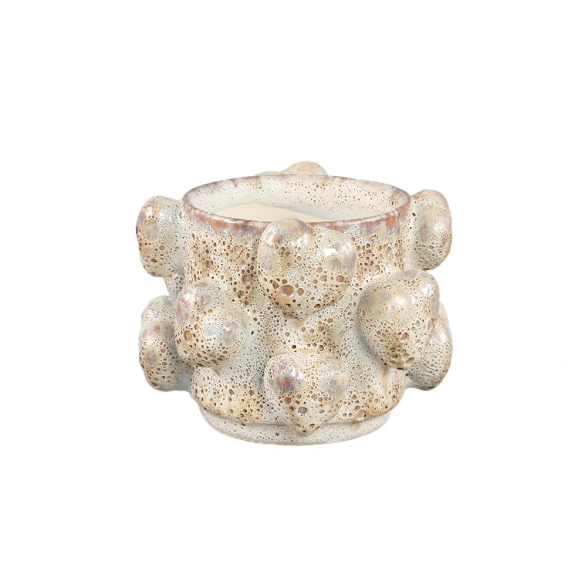 Pot - Cream, Rough surface, Heart motif, Low shape, Ceramic, S - Valentine | PTMD