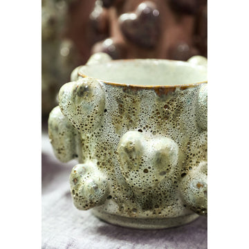 Pot – Cream color, Rough surface, Heart motif, Low shape, Ceramic, M – Valentine | PTMD
