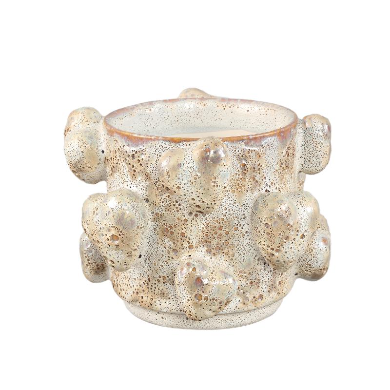 Pot – Cream color, Rough surface, Heart motif, Low shape, Ceramic, M – Valentine | PTMD
