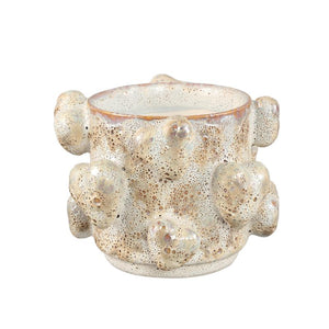Pot – Cream color, Rough surface, Heart motif, Low shape, Ceramic, M – Valentine | PTMD