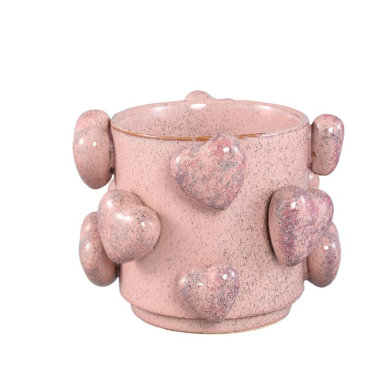 Topf – Rosa Farbe, Herzmotiv, Niedrige Form, Keramik, M – Valentin | PTMD