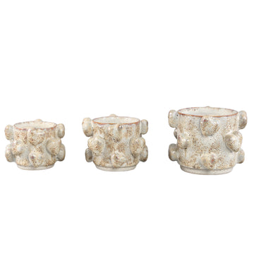Pot – Cream, Rough surface, Heart motif, Low shape, Ceramic, L – Valentine | PTMD