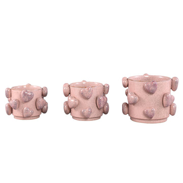 Pot – Pink, Heart Motif, Low, Ceramic, L – Valentin | PTMD