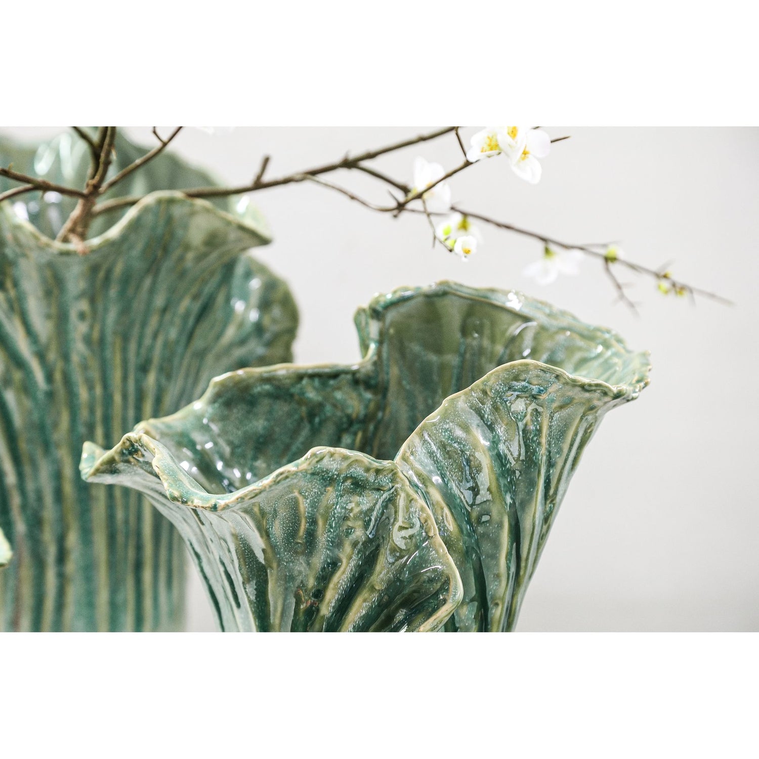 Pot – Green, Cabbage Shape, Textured Surface, Ceramic, L – Swing | PTMD
