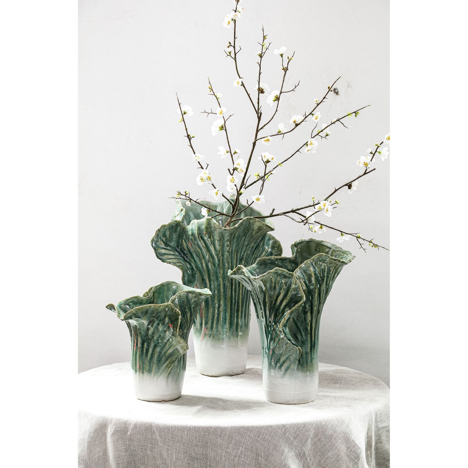 Pot – Green, Cabbage Shape, Textured Surface, Ceramic, L – Swing | PTMD