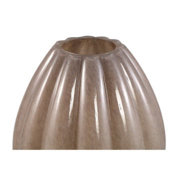 Vase – Gerippte Struktur, Milchglas Material, Braun, Mit Fuß, L – Syamer | PTMD