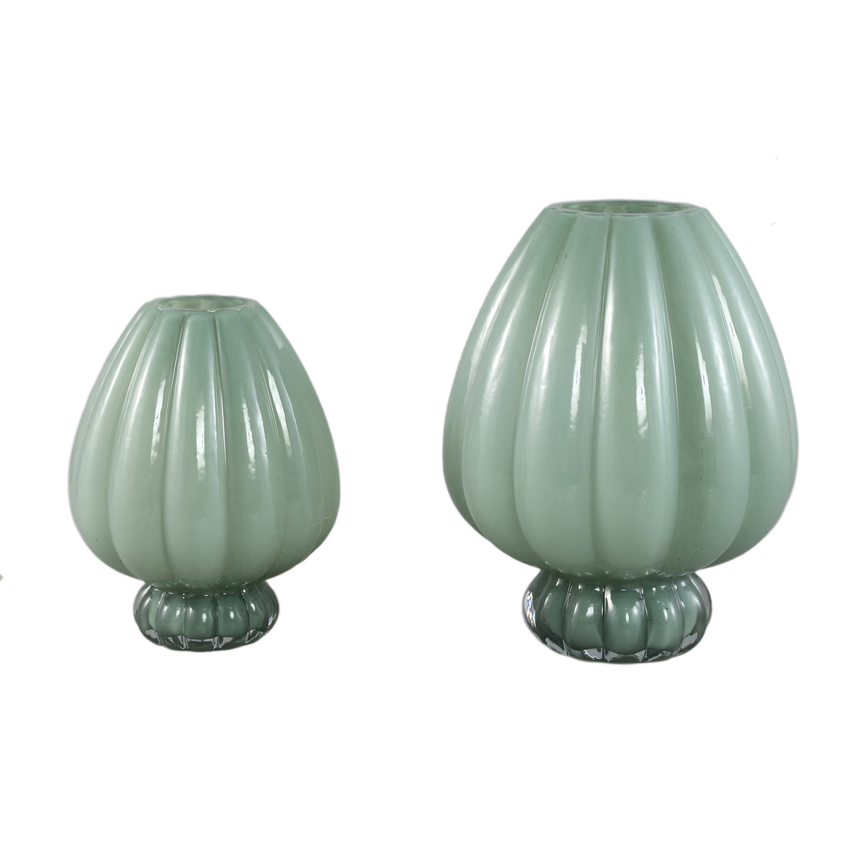 Vase – Gerippte Struktur, Milchglas Material, Grün, Kleiner Rand, L – Syamer | PTMD