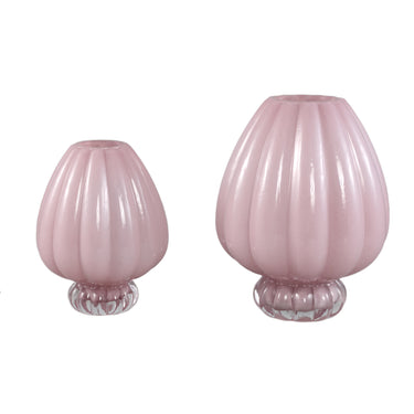 Vase – Gerippte Struktur, Milchglas Material, Rosa, Mit Fuß , L– Syamer | PTMD